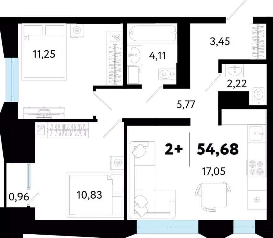 2-комнатная квартира: Тюмень, микрорайон Лесобаза, жилой комплекс ... - Фото 1