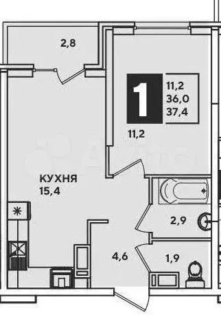 1-к. квартира, 38,8 м, 13/24 эт. - Фото 0