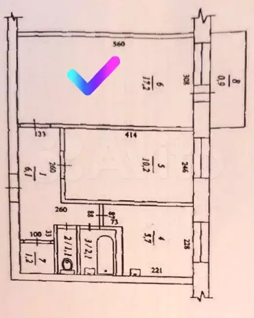 Комната 17,2 м в 2-к., 3/5 эт. - Фото 0