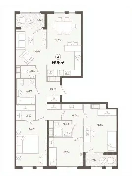 3-к кв. Санкт-Петербург ул. Коли Томчака, 21Д (98.19 м) - Фото 0