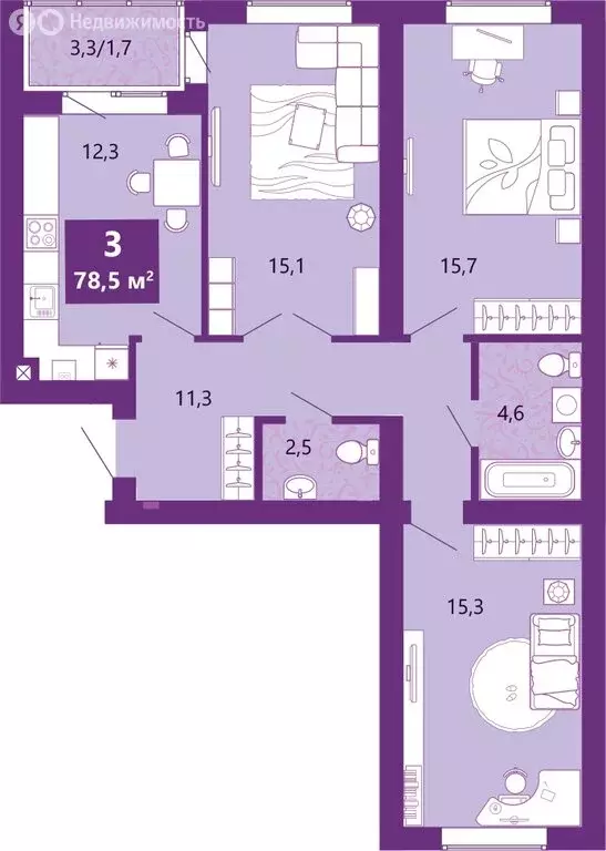 3-комнатная квартира: Калининград, Байкальская улица, 1к5 (78.5 м) - Фото 1
