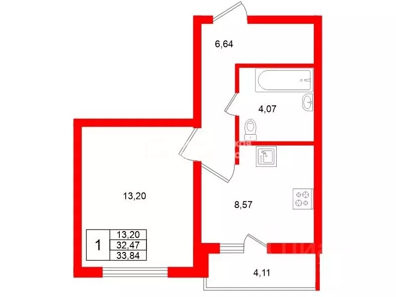 1-к кв. Санкт-Петербург Парашютная ул., 61к3 (32.1 м) - Фото 2