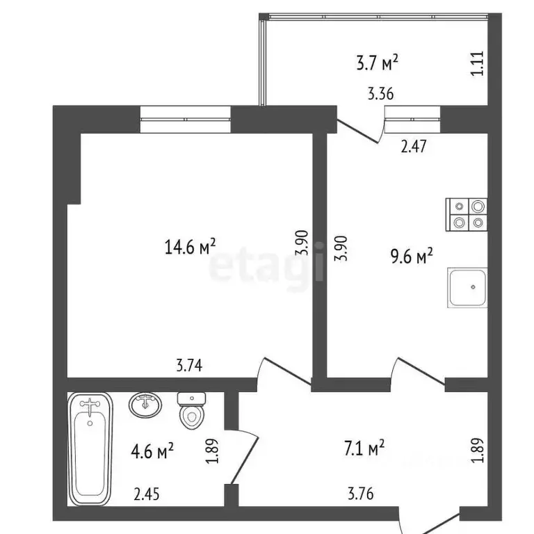1-к кв. Тамбовская область, Тамбов Кавказская ул., 1Б (35.8 м) - Фото 1