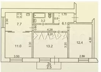 3-к. квартира, 54,5 м, 8/9 эт. - Фото 0