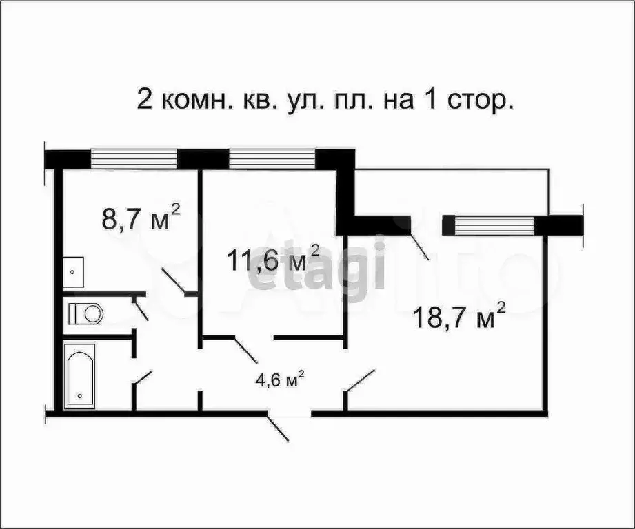 2-к. квартира, 51,1 м, 2/5 эт. - Фото 0
