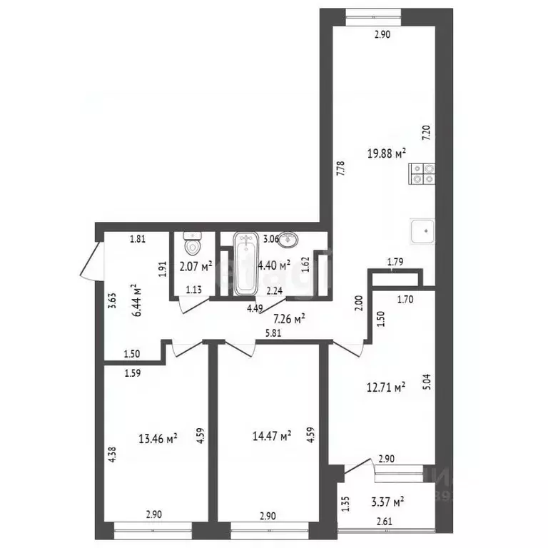 3-к кв. Тюменская область, Тюмень ул. Арктическая, 16 (82.0 м) - Фото 2