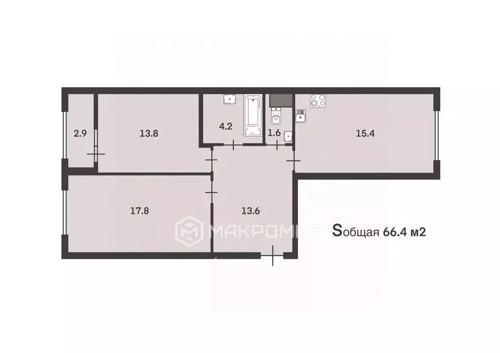 2-к кв. Санкт-Петербург ул. Парфеновская, 7к1 (66.4 м) - Фото 1