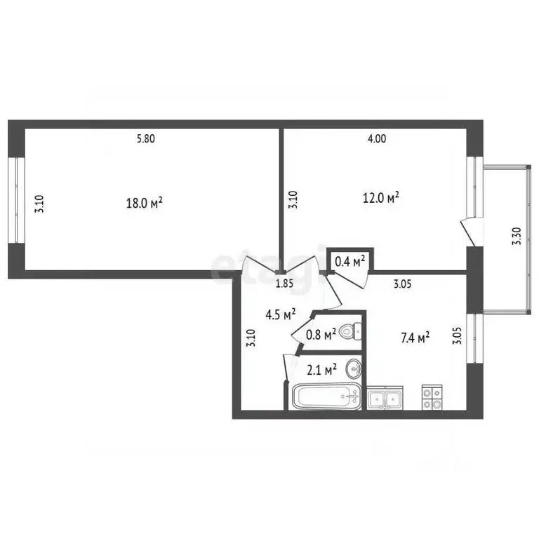 2-к кв. Хабаровский край, Амурск просп. Строителей, 44 (45.2 м) - Фото 2