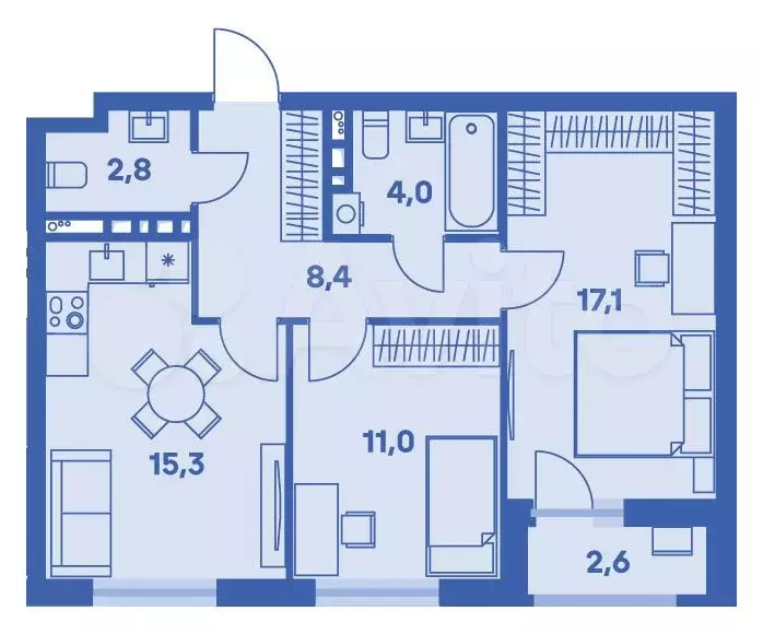 3-к. квартира, 59,9 м, 2/8 эт. - Фото 0