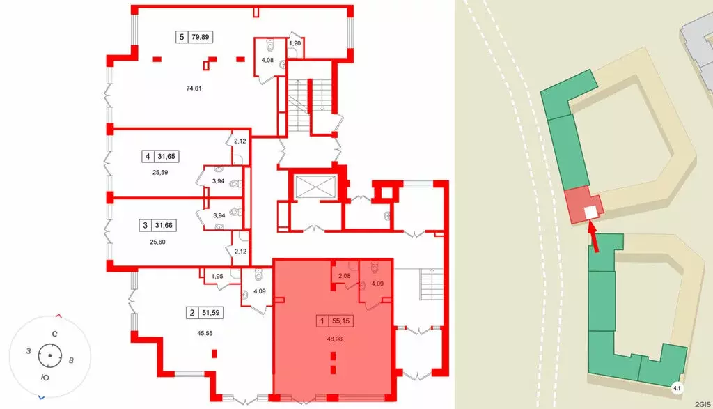 Помещение свободного назначения (55.15 м) - Фото 2