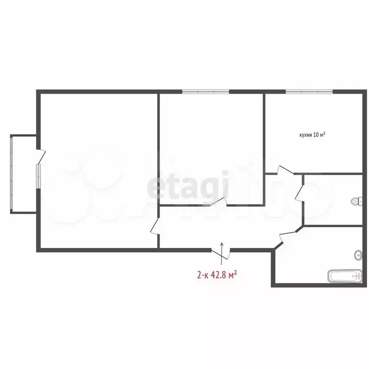 2-к. квартира, 42,8 м, 3/9 эт. - Фото 0