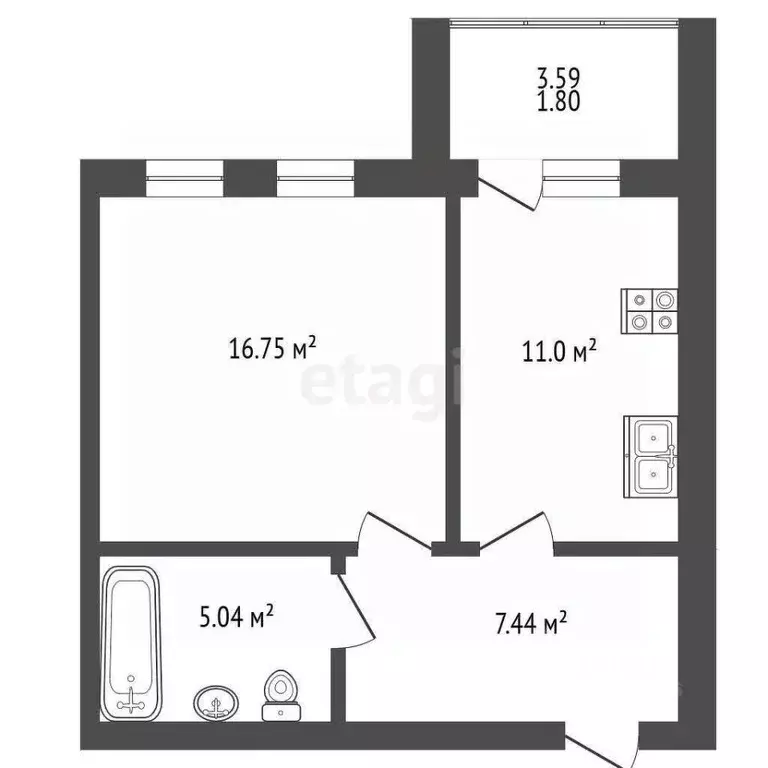 1-к кв. Калининградская область, Калининград Инженерная ул., 13 (42.0 ... - Фото 1
