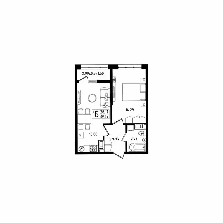 1-комнатная квартира: Майкоп, улица К.А. Васильева, 2/1 (39.67 м) - Фото 1