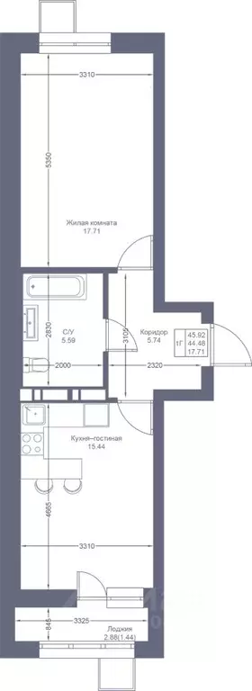 1-к кв. Татарстан, Казань Мой Ритм жилой комплекс, ПК1-2 (45.92 м) - Фото 1