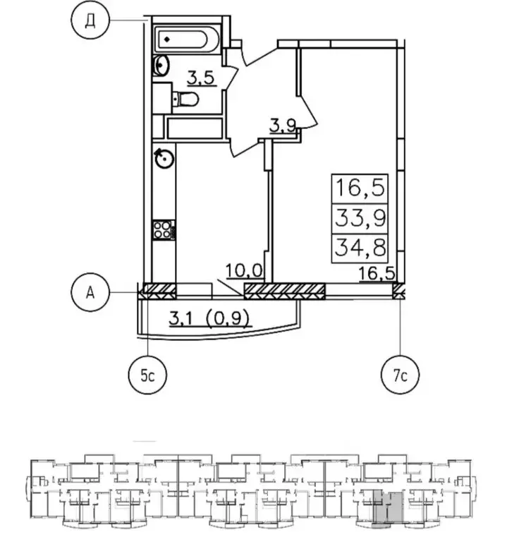 1-к кв. Московская область, Лобня ул. Колычева, 7 (34.0 м) - Фото 0