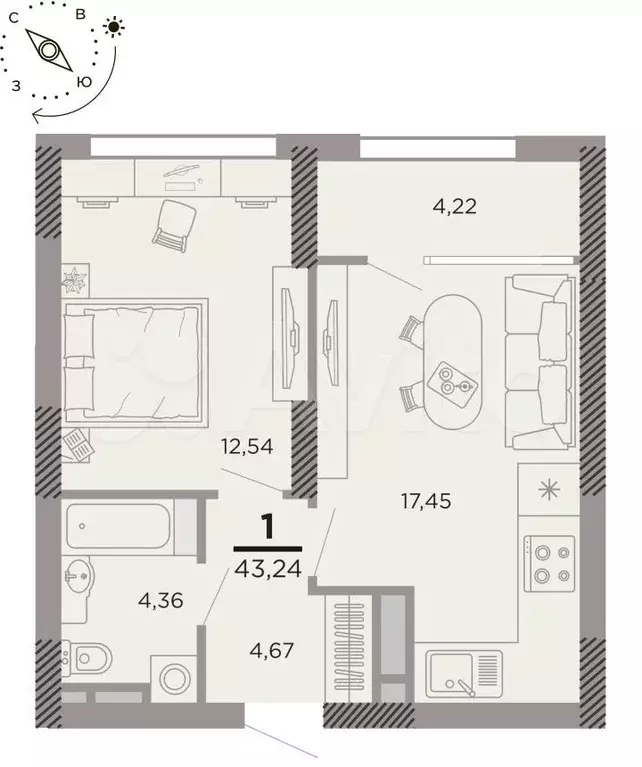 1-к. квартира, 41,1 м, 15/25 эт. - Фото 1