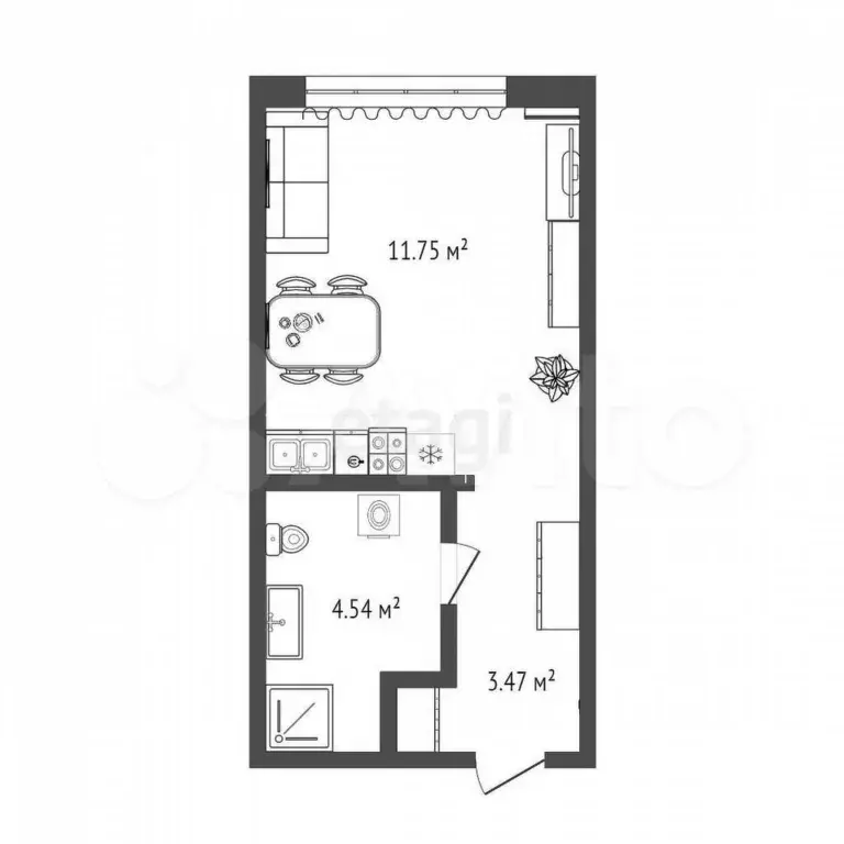 Квартира-студия, 19,8 м, 2/12 эт. - Фото 0