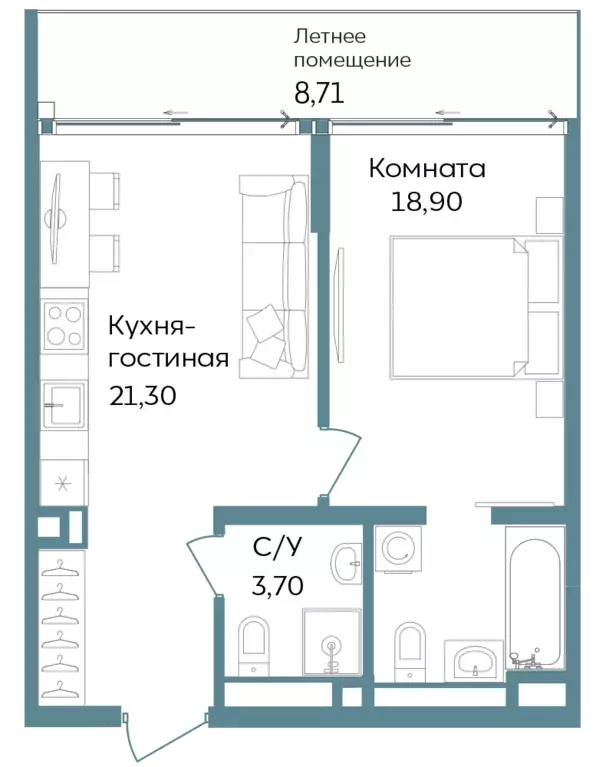 2-к квартира, 52.61 м - Фото 0