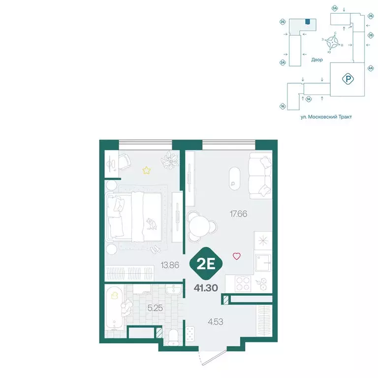 2-комнатная квартира: Тюмень, жилой комплекс Сибирский (41.3 м) - Фото 1