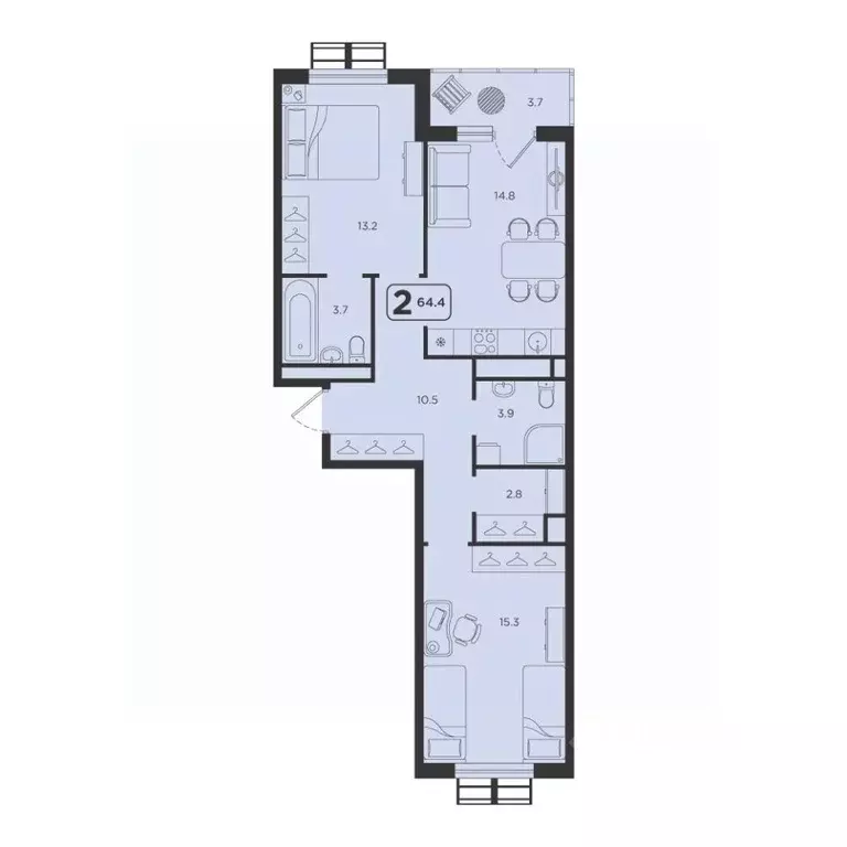 2-к кв. Тюменская область, Тюмень  (64.4 м) - Фото 1