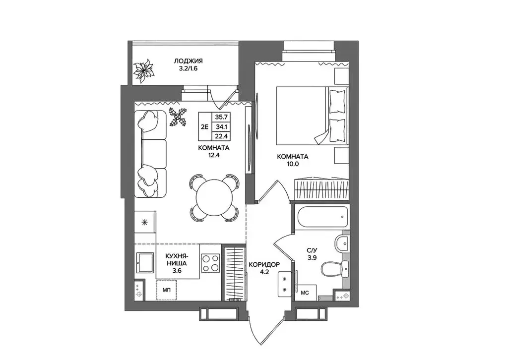 2-комнатная квартира: деревня Кондратово, Водопроводная улица, 4А ... - Фото 1