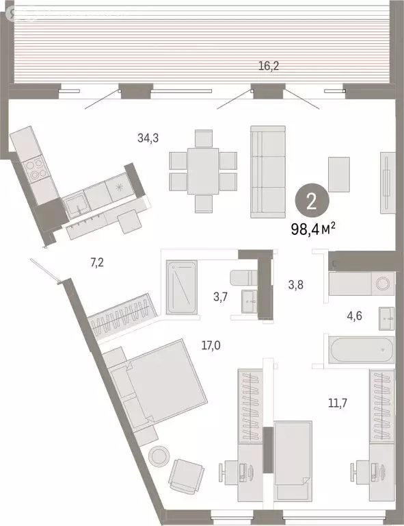 2-комнатная квартира: Екатеринбург, Мраморская улица, 15 (98.43 м) - Фото 2