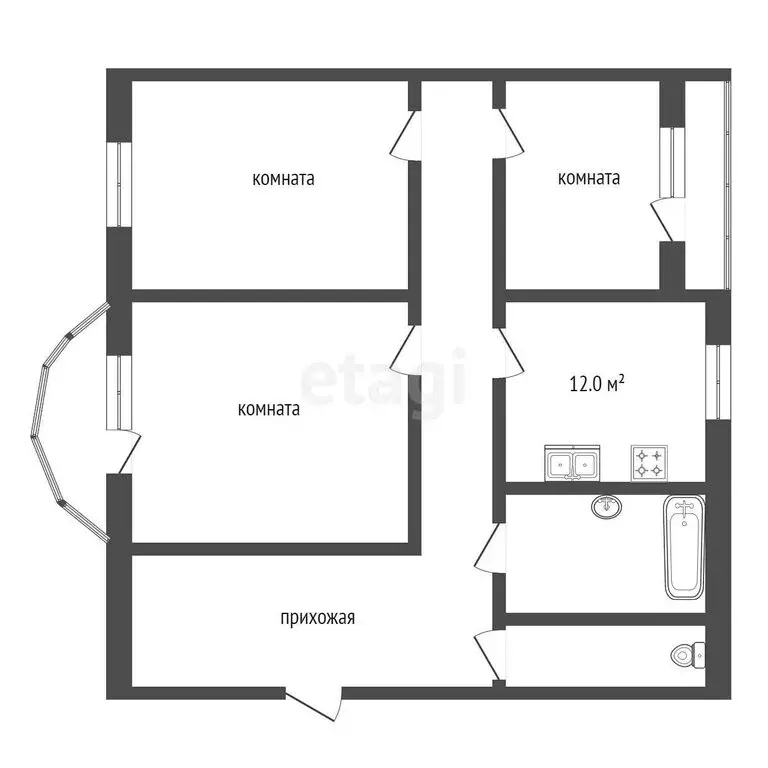 3-комнатная квартира: Сириус, Перелётная улица, 11 (70 м) - Фото 0