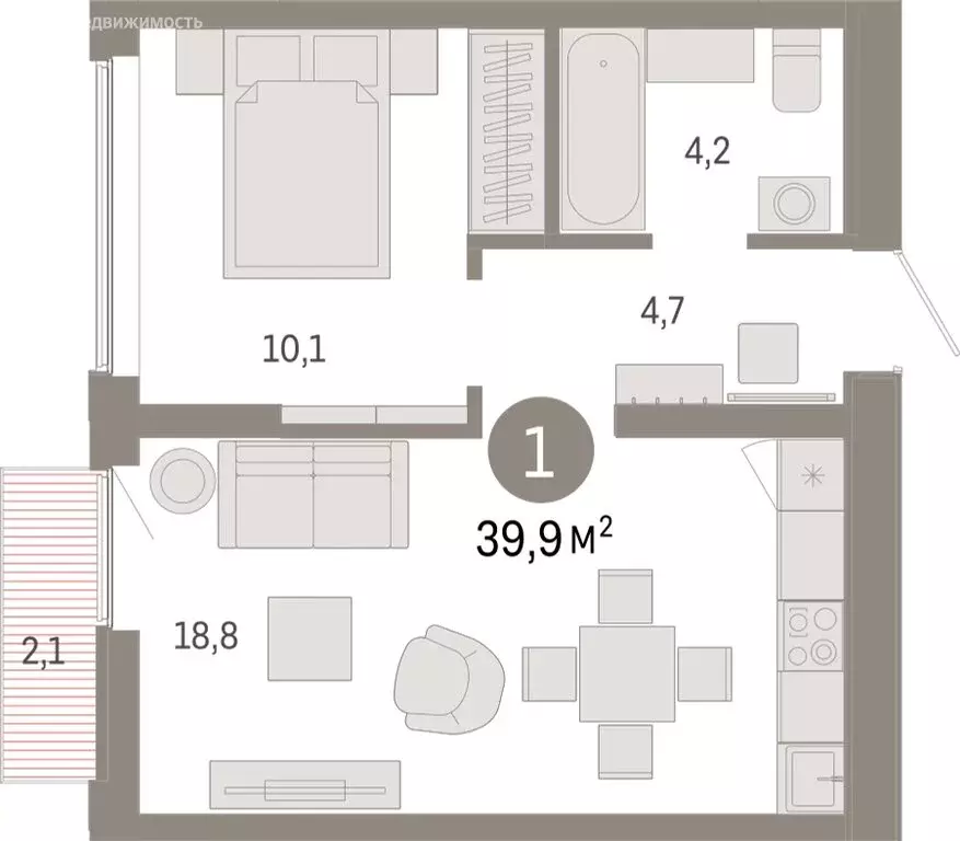 1-комнатная квартира: Екатеринбург, улица Гастелло, 19А (39.91 м) - Фото 1