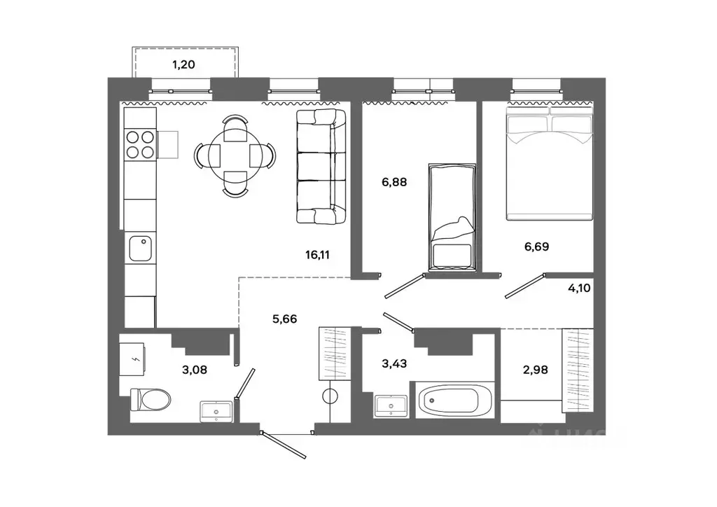 2-к кв. Ханты-Мансийский АО, Сургут 30А мкр,  (49.29 м) - Фото 0