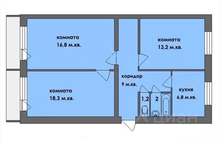 3-к кв. Новосибирская область, Новосибирск Широкая ул., 121 (59.0 м) - Фото 0