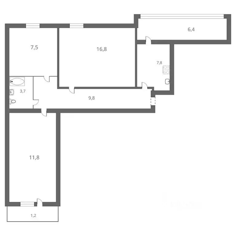 3-к кв. Омская область, Омск Харьковская ул., 19 (70.0 м) - Фото 1