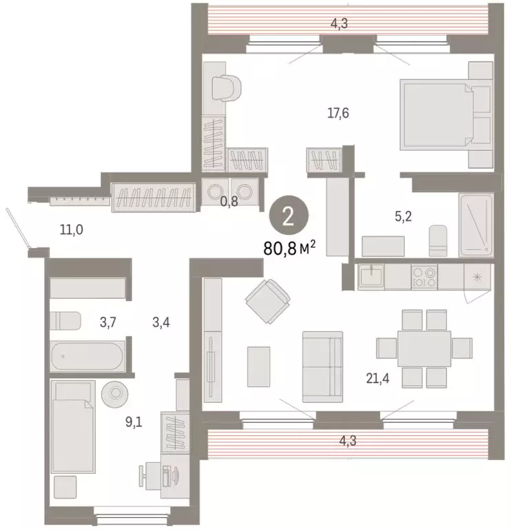 2-комнатная квартира: Екатеринбург, микрорайон Академический, 19-й ... - Фото 2