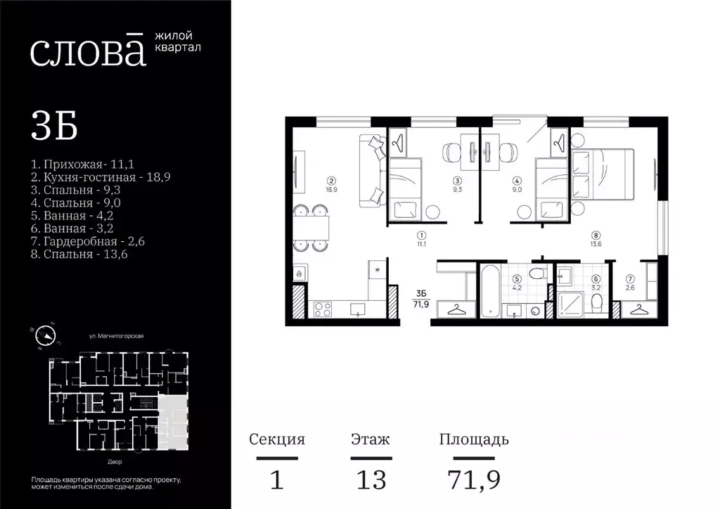 3-к кв. Астраханская область, Астрахань Магнитогорская ул., 1 (72.17 ... - Фото 1