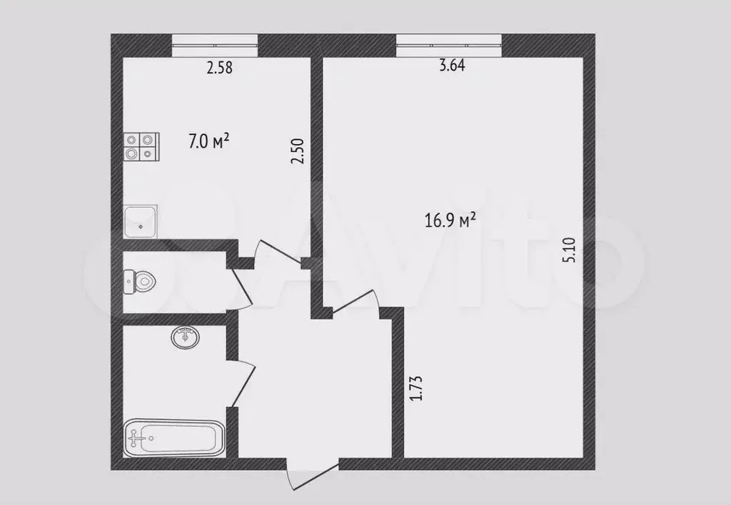 1-к. квартира, 30,8 м, 2/8 эт. - Фото 0