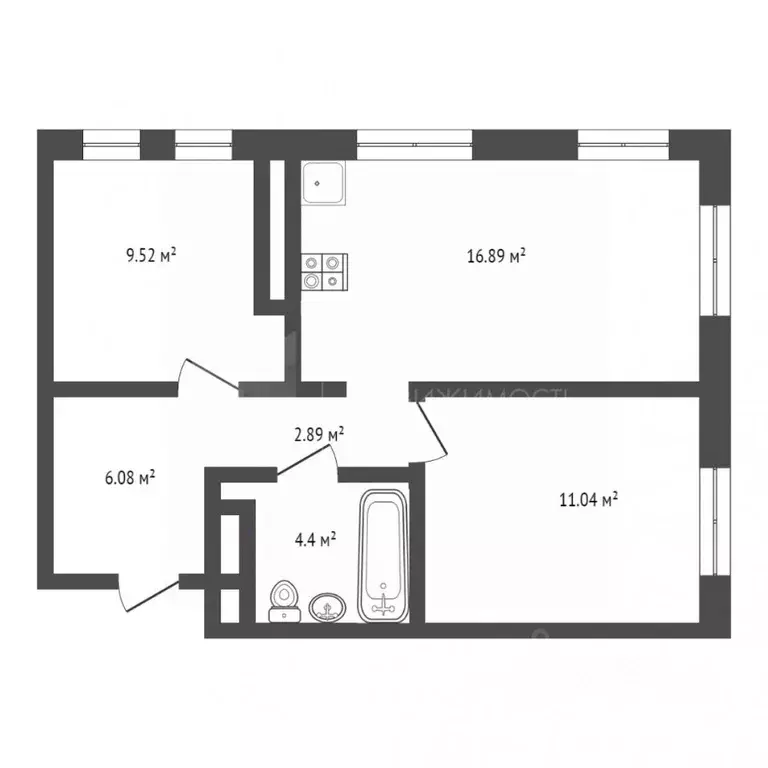 2-к кв. Тюменская область, Тюмень ул. Ю.-Р.Г. Эрвье, 38 (59.0 м) - Фото 2