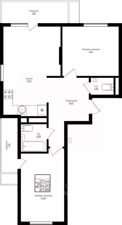 2-к кв. Краснодарский край, Краснодар Европа-Сити жилой комплекс ... - Фото 1