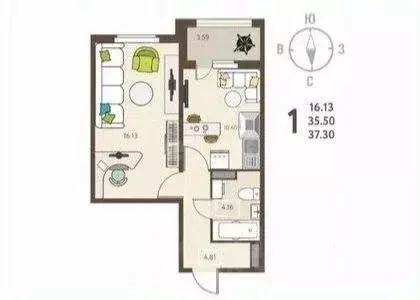 1-к кв. Липецкая область, Липецк ул. Механизаторов, 15А (37.0 м) - Фото 2