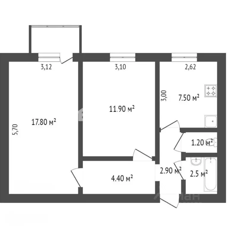 2-к кв. Бурятия, Улан-Удэ ул. Калашникова, 16 (50.4 м) - Фото 2