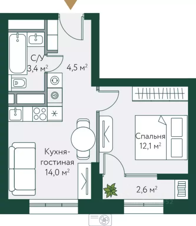 1-к кв. Волгоградская область, Волгоград Новосибирская ул., 74с1 ... - Фото 1