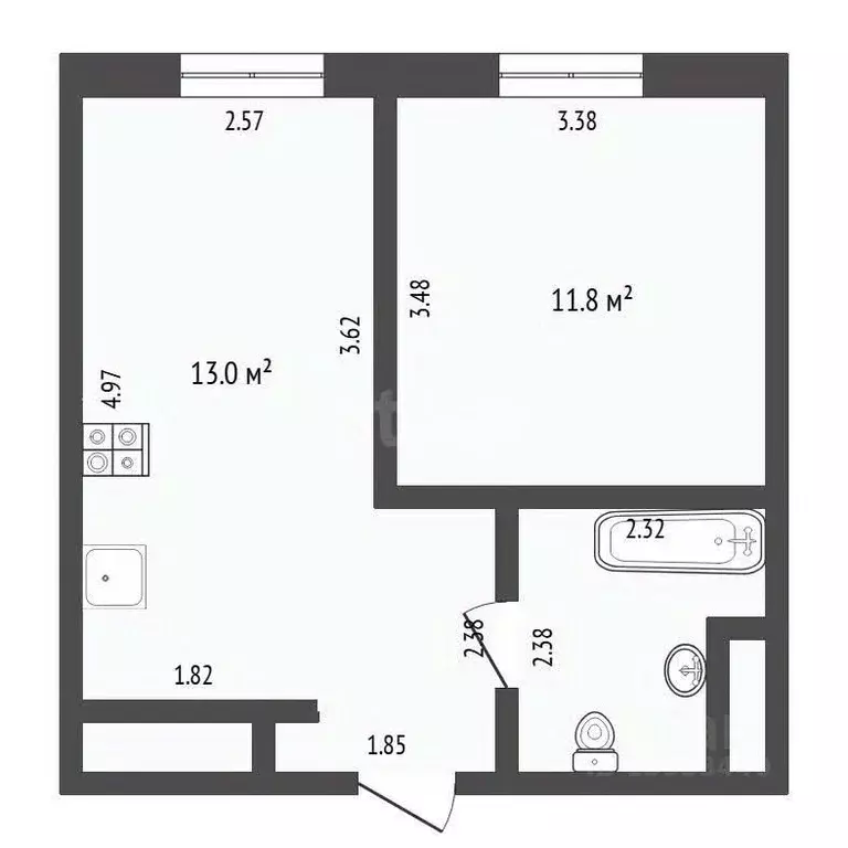 1-к кв. Тюменская область, Тюмень Новгородская ул., 20 (32.3 м) - Фото 1