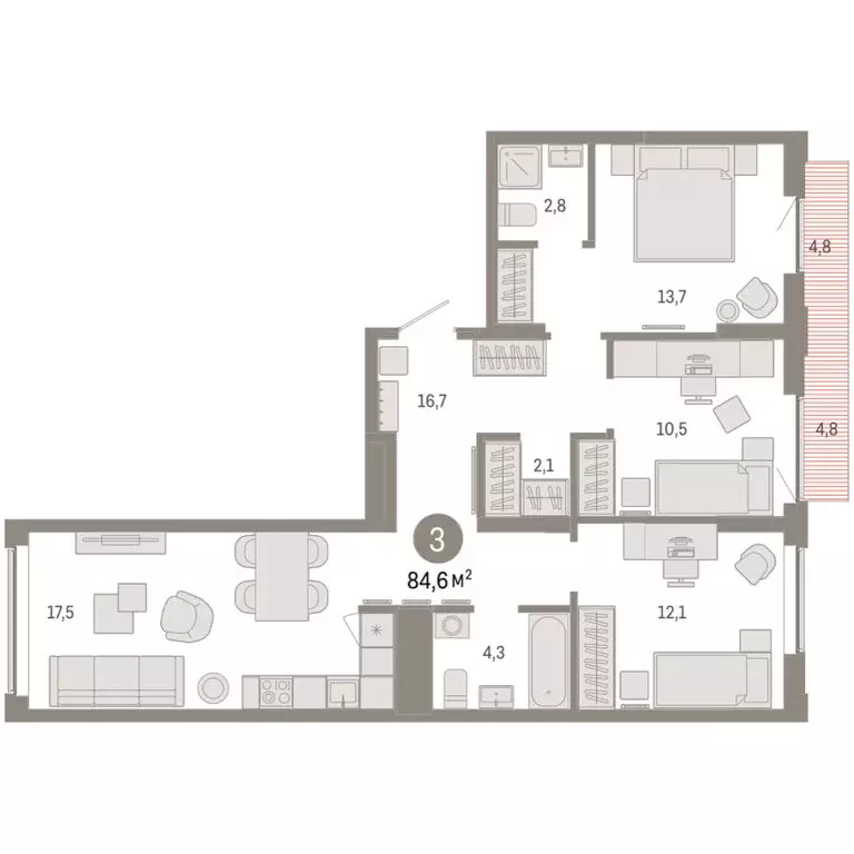3-комнатная квартира: Екатеринбург, улица Гастелло, 19А (84.61 м) - Фото 1