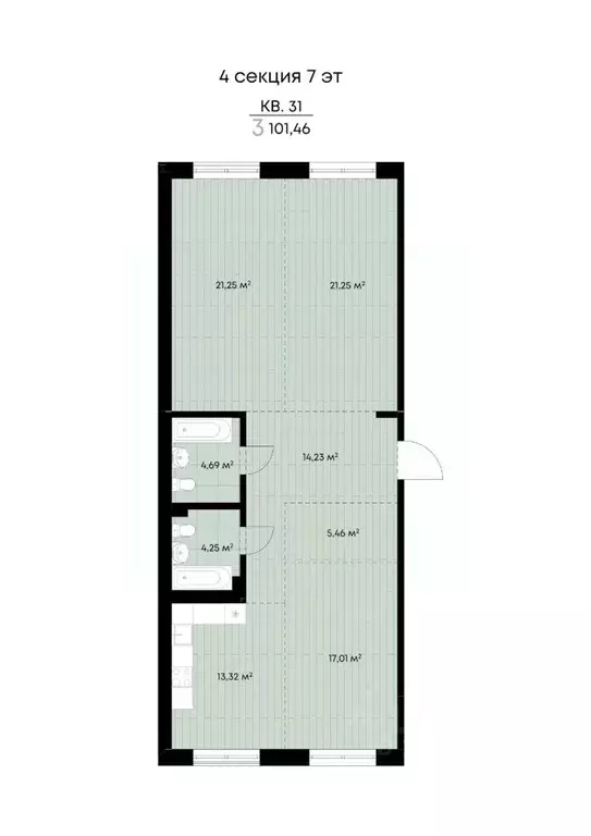 3-к кв. Иркутская область, Иркутск ул. Лебедева-Кумача, 19 (101.46 м) - Фото 1