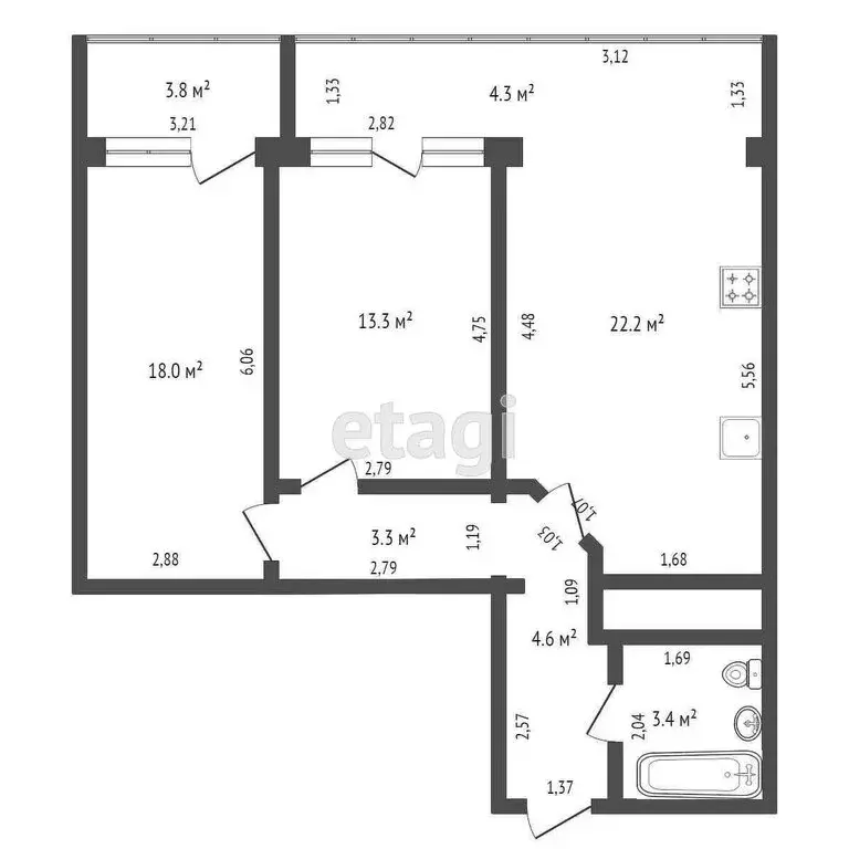 2-комнатная квартира: Анапа, улица Лермонтова, 116 (73 м) - Фото 1