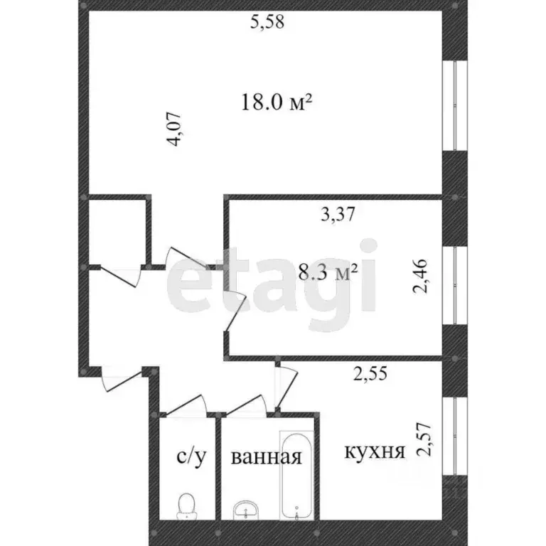 2-к кв. Белгородская область, Белгород ул. Губкина, 14 (43.7 м) - Фото 1