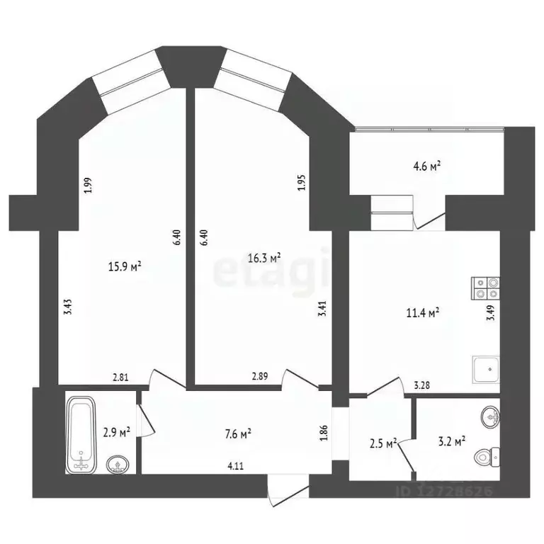 2-к кв. Калужская область, Калуга ул. Георгия Димитрова, 24 (59.8 м) - Фото 1