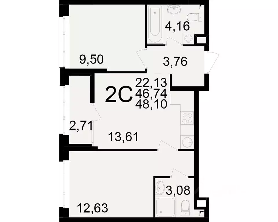 2-к кв. Рязанская область, Рязань Аура жилой комплекс (46.74 м) - Фото 1