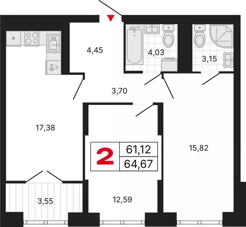 2-к кв. Свердловская область, Екатеринбург ул. Студенческая, 1Нк4 ... - Фото 1