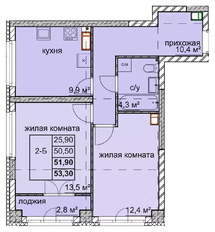 2-к кв. Нижегородская область, Нижний Новгород ул. Дружаева, 30 (51.9 ... - Фото 0