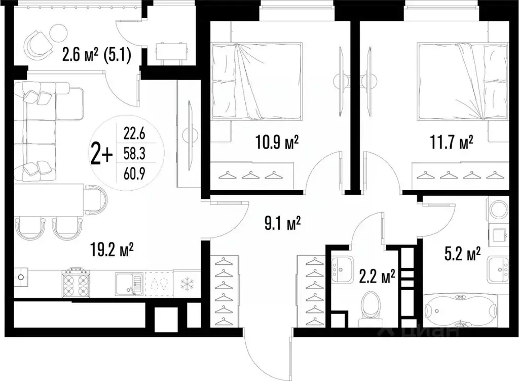 2-к кв. Астраханская область, Астрахань Центральный жилой комплекс ... - Фото 1