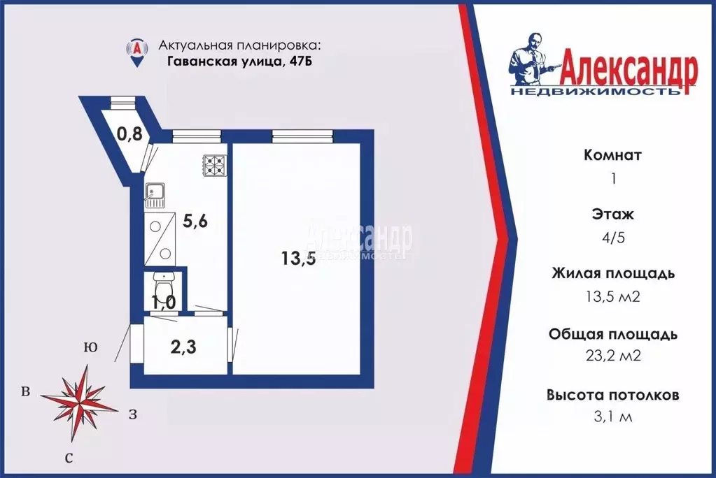 1-к кв. Санкт-Петербург Гаванская ул., 47Б (23.2 м) - Фото 1